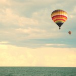 Flying balloon during sunset